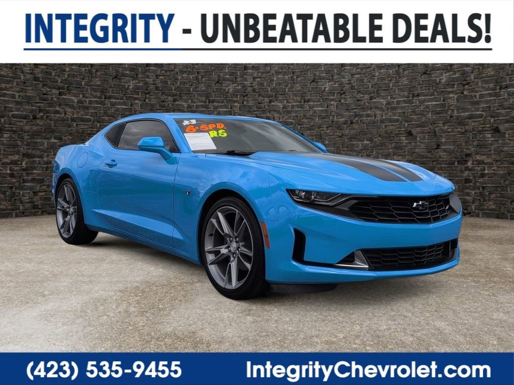 2023 Chevrolet Camaro 3LT in Rapid Blue — front three-quarter view