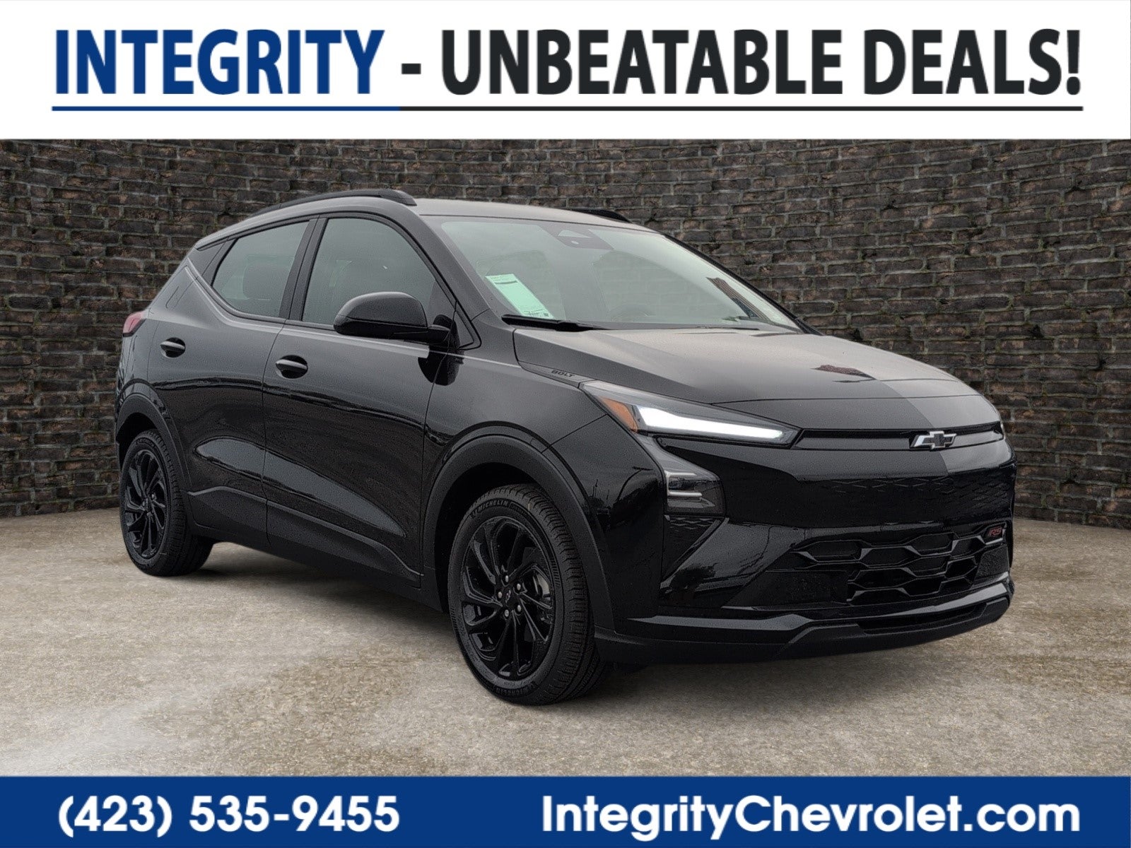 2027 Chevrolet Bolt RS in Mosaic Black Metallic — front three-quarter view
