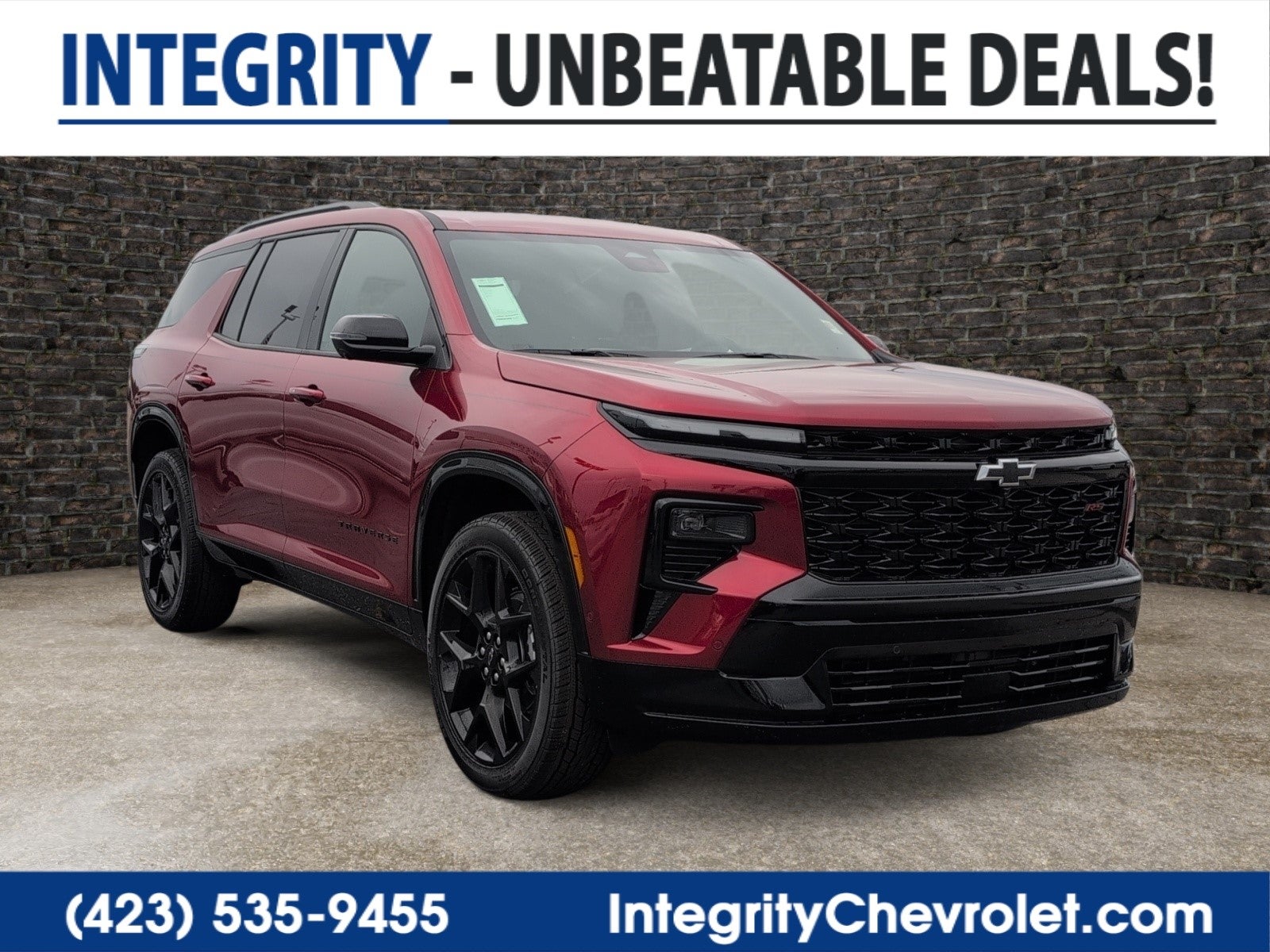 2026 Chevrolet Traverse RS in Radiant Red Tintcoat — front three-quarter view